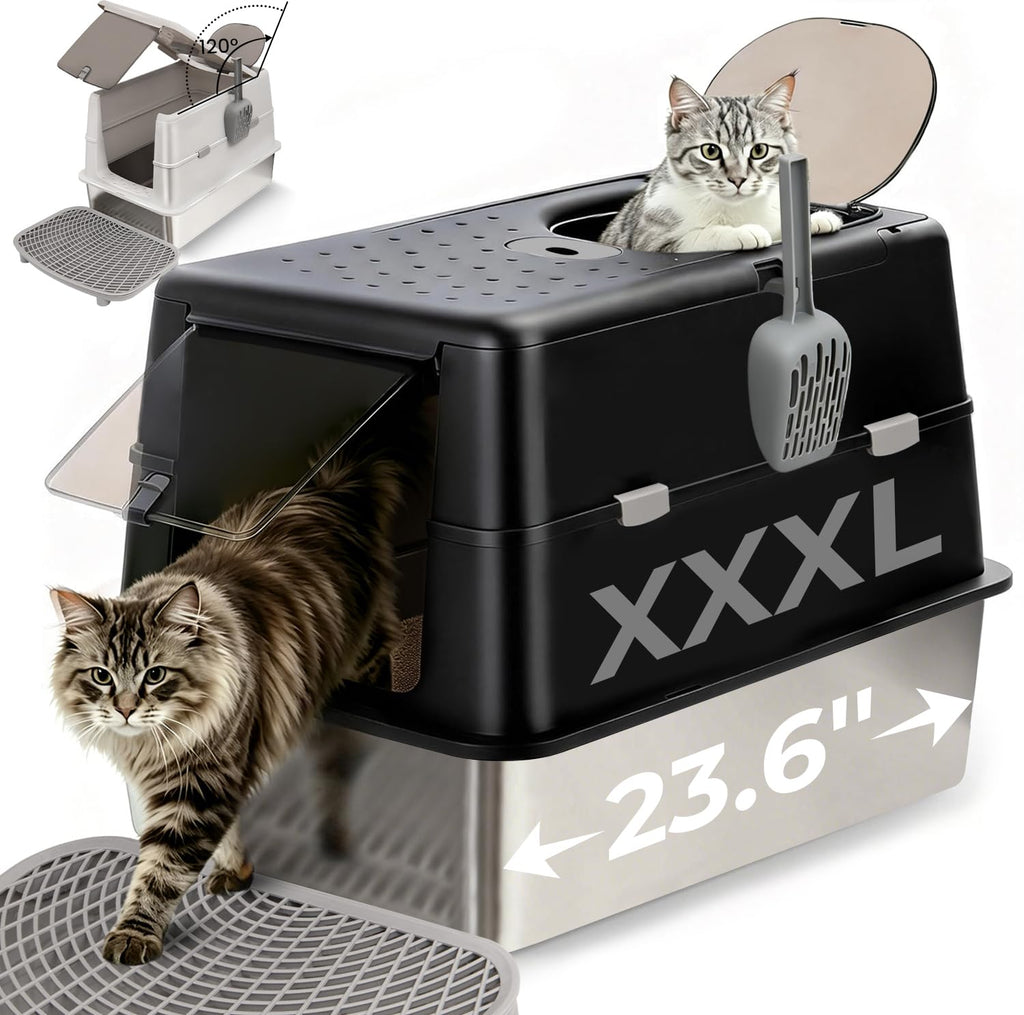 Extra Large Stainless Steel Enclosed Cat Litter Box with Lid and Scoop H602