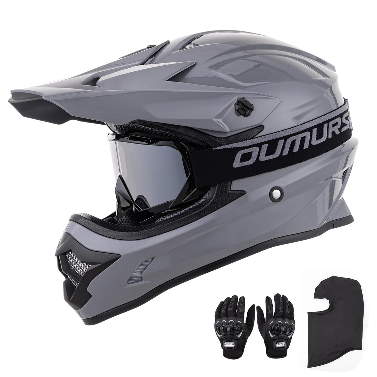 Adult ATV Dirt Bike Helmet with Goggles Gloves & Mask Adjustable Sun Visor Motorcycle Off-Road Motocross Downhill Moped MX Gray L T556