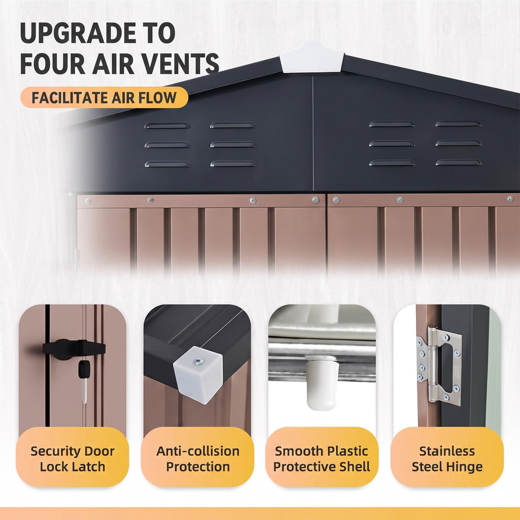 Brown Galvanized Steel Outdoor Storage Shed A48823