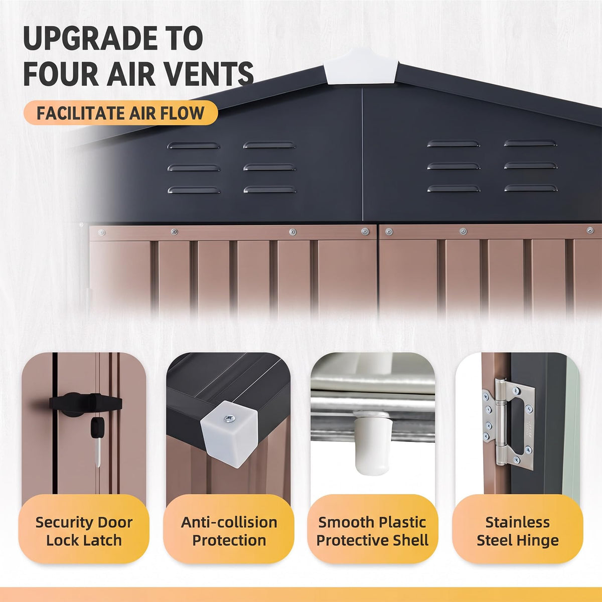 Brown Galvanized Steel Outdoor Storage Shed A48823