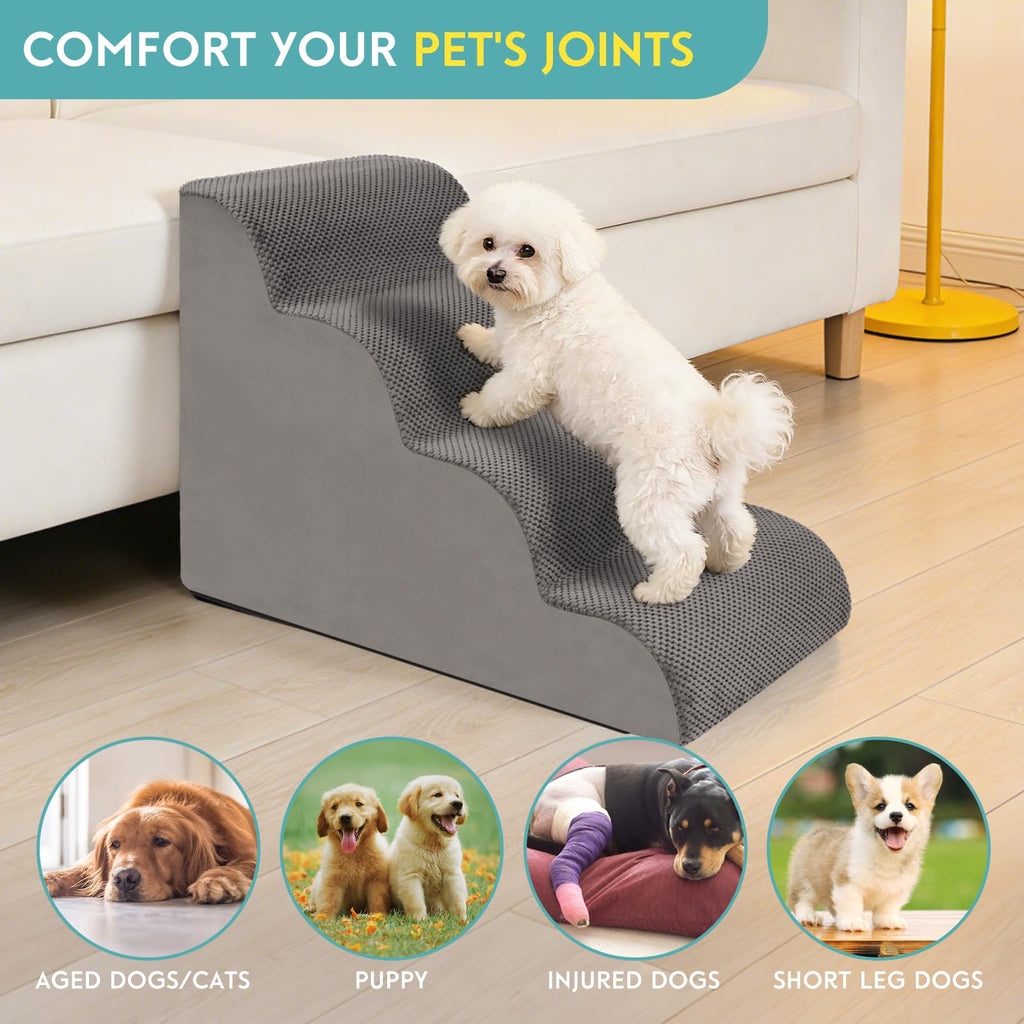 19.7" H 4-Steps Dog Stairs with 30D High Density Foam, Corduroy Fabric, Non-Slip Bottom V479948