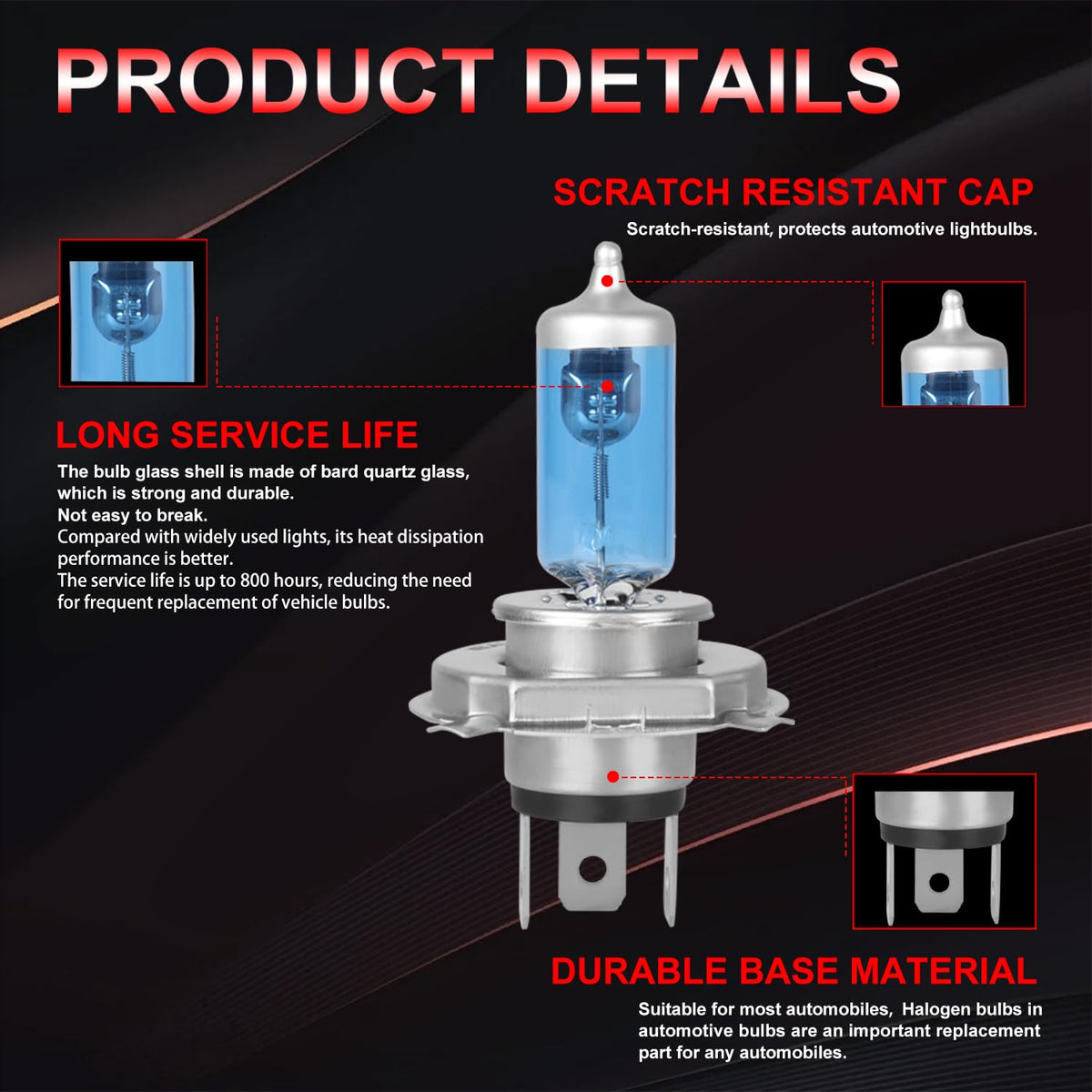 Halogen Headlight Bulb 4200k High Low Beam 2 PCS I792076