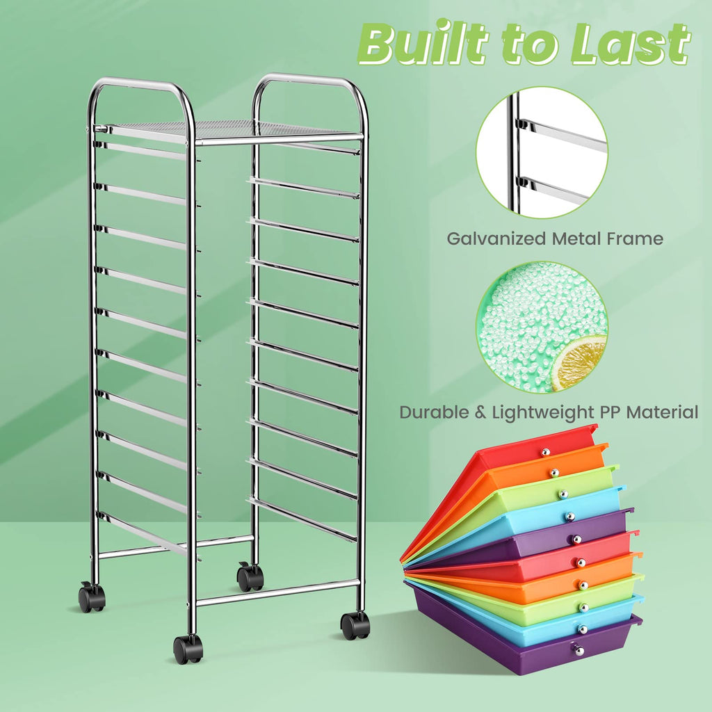 10 Drawer Rolling Storage Cart with Steel Frame I423685