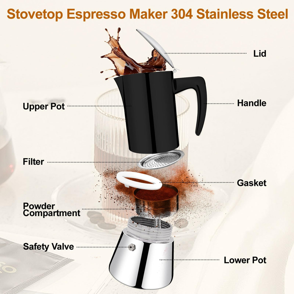 12 Cup Thickened 304 Stainless Steel Moka Pot O37297