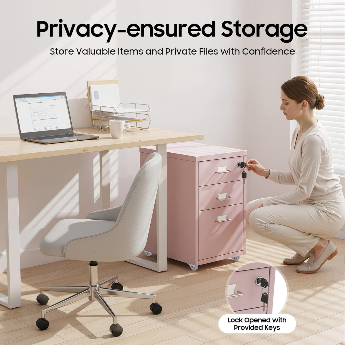 Pink 3 Drawer Metal File Cabinet with Lock O6625
