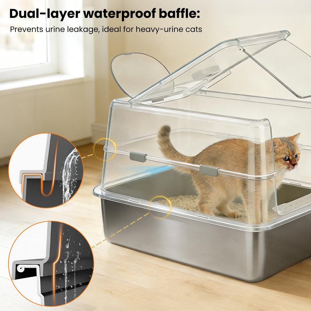 Extra Large Stainless Steel Enclosed Cat Litter Box with Lid and Scoop H602