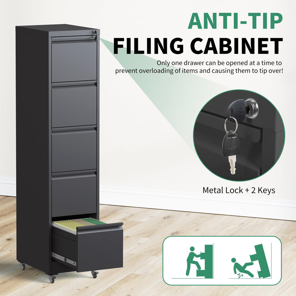 5 Drawer Black Steel File Cabinet with Lock M401700