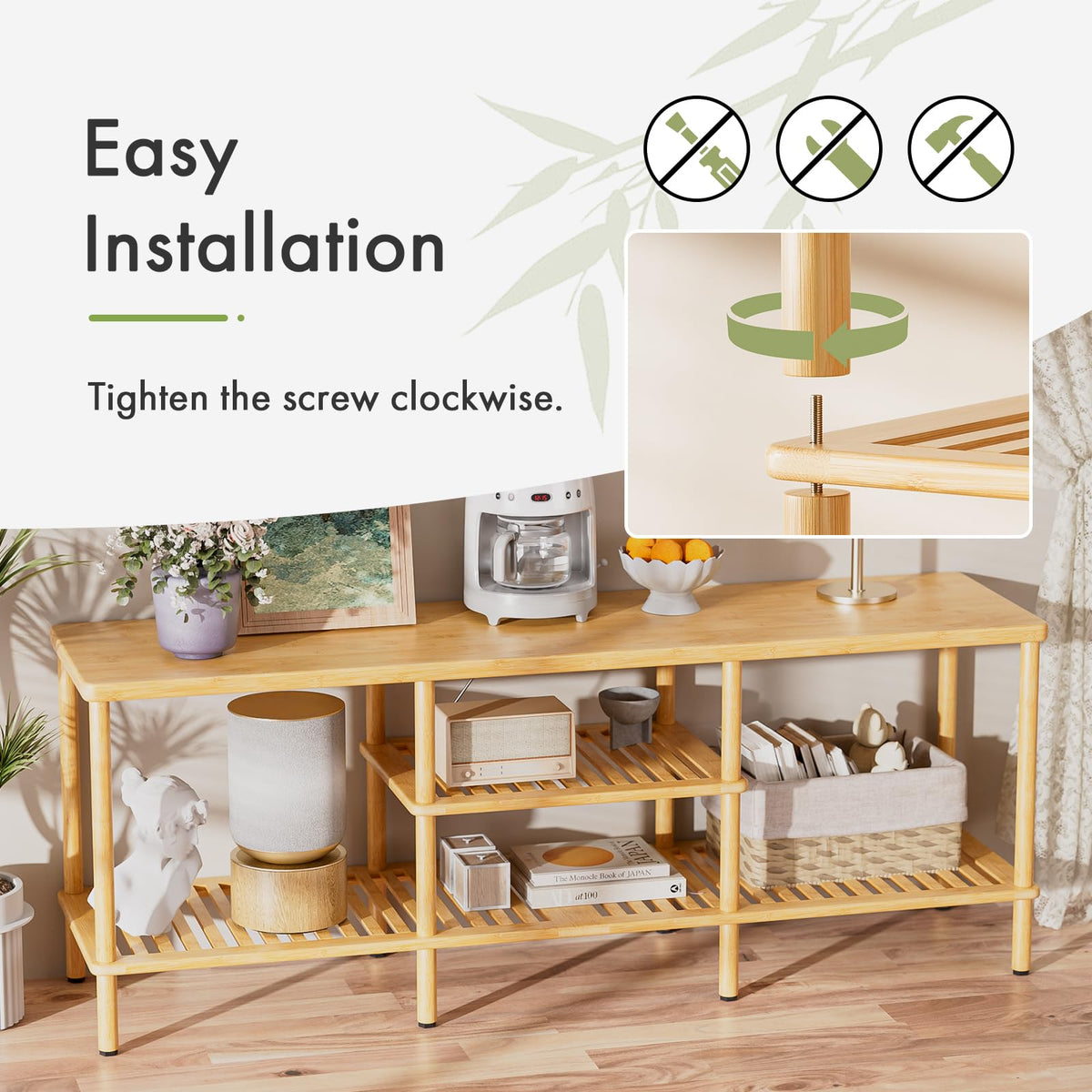 Bamboo 3 Tier TV Stand for 60 65 Inch TV W614