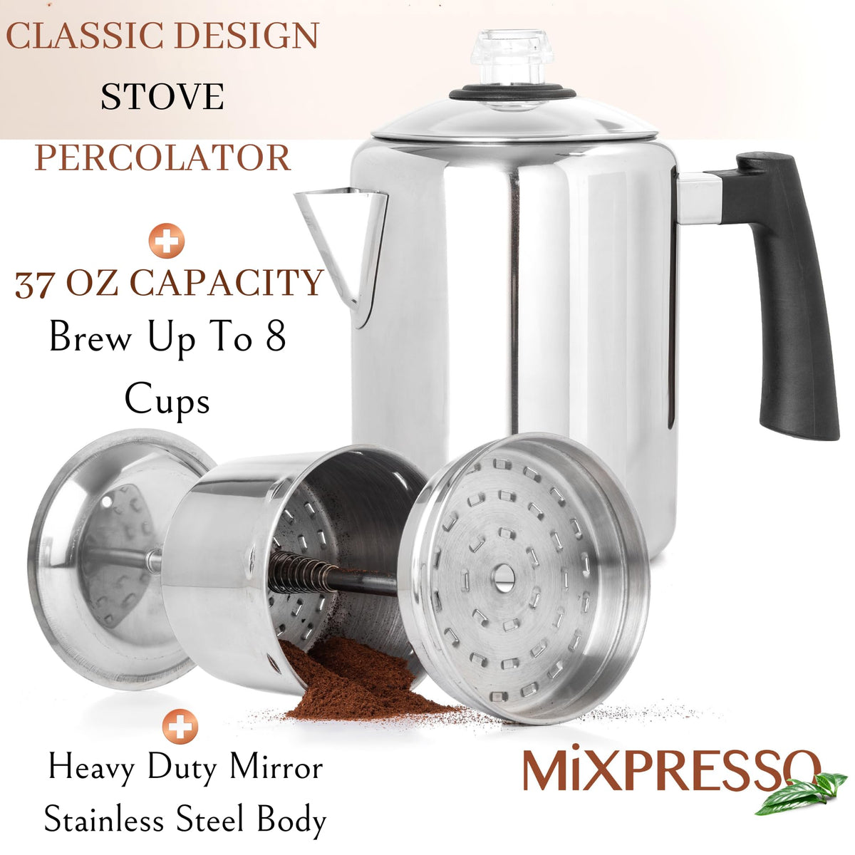 5-8 Cup Stainless Steel Stovetop Coffee Percolator E58245