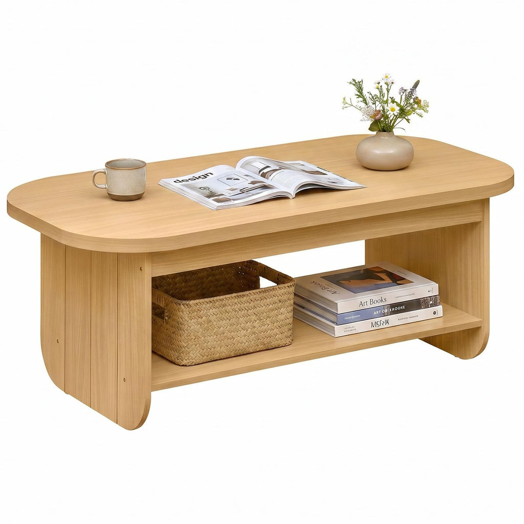 2-Tier Oval Coffee Table with Storage Shelf I48149