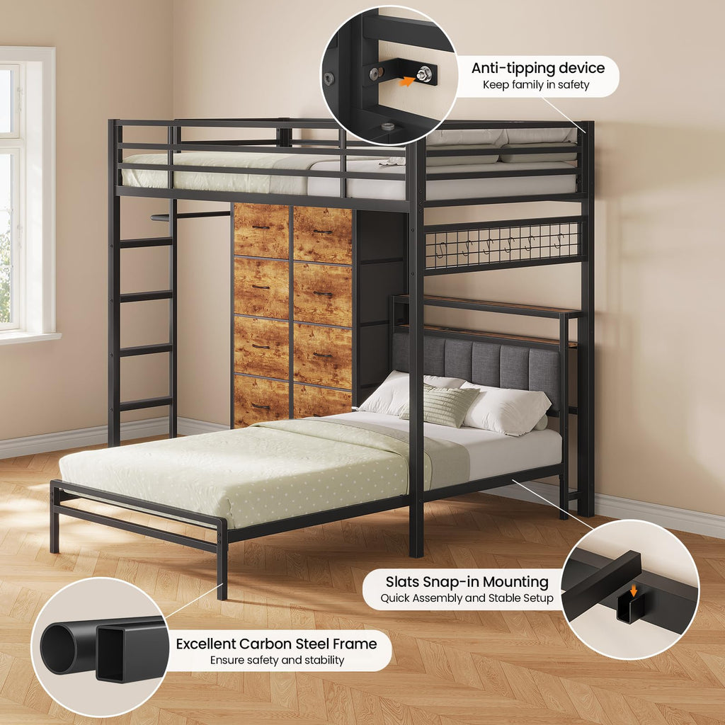 Twin Over Twin Bunk Bed with 8 Drawers and Storage Headboard M877386
