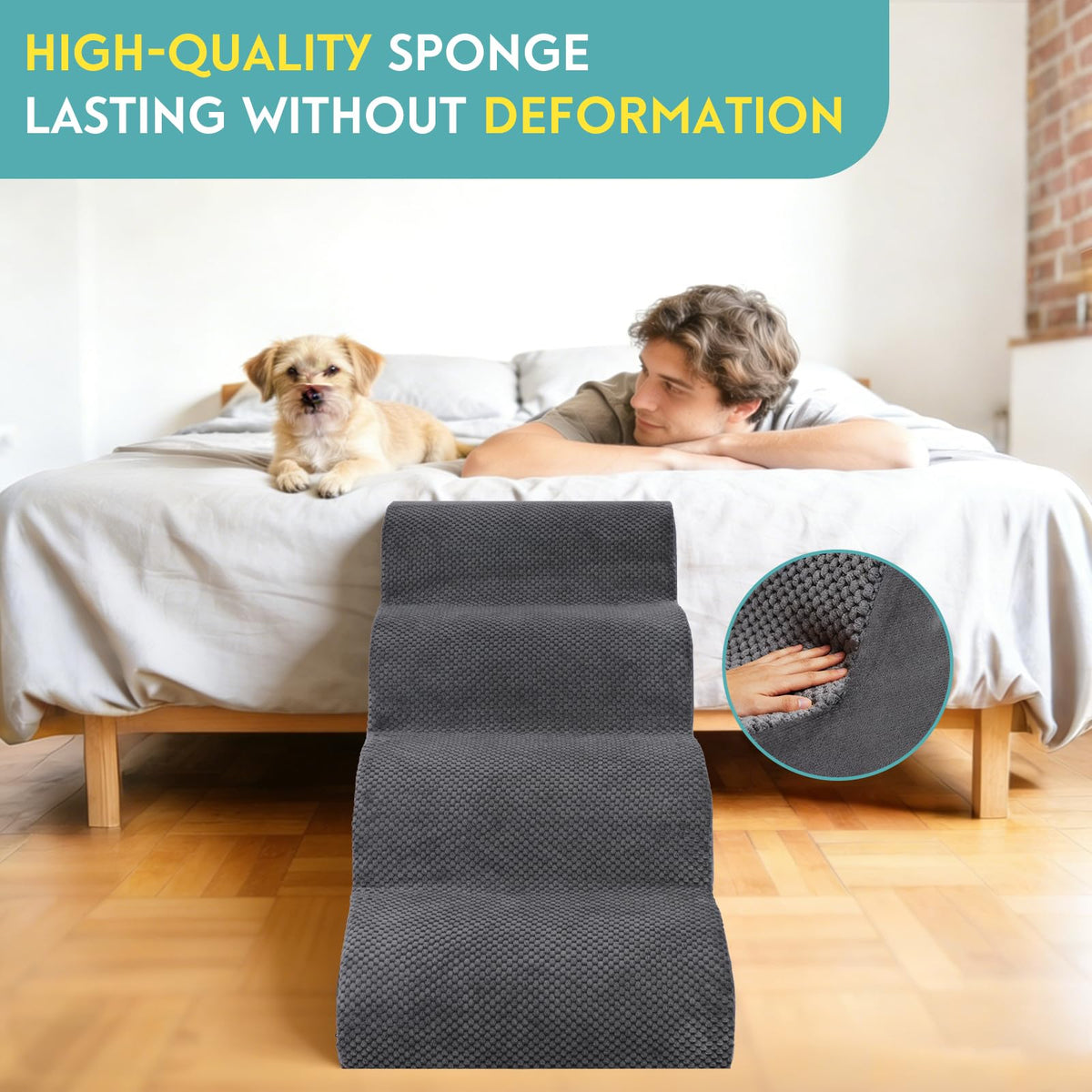 19.7" H 4-Steps Dog Stairs with 30D High Density Foam, Corduroy Fabric, Non-Slip Bottom V479948