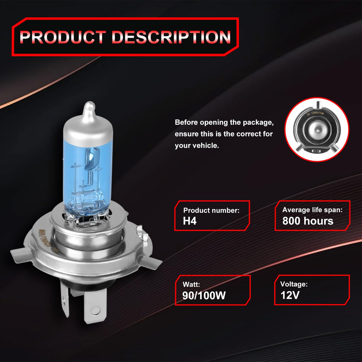 Halogen Headlight Bulb 4200k High Low Beam 2 PCS I792076