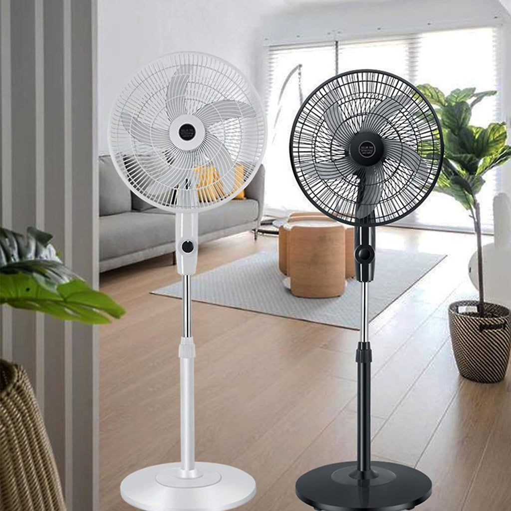 16" Oscillating Solar Floor Fan, Height Adjustable, 10000mah Battery, 3 Speeds, White J665