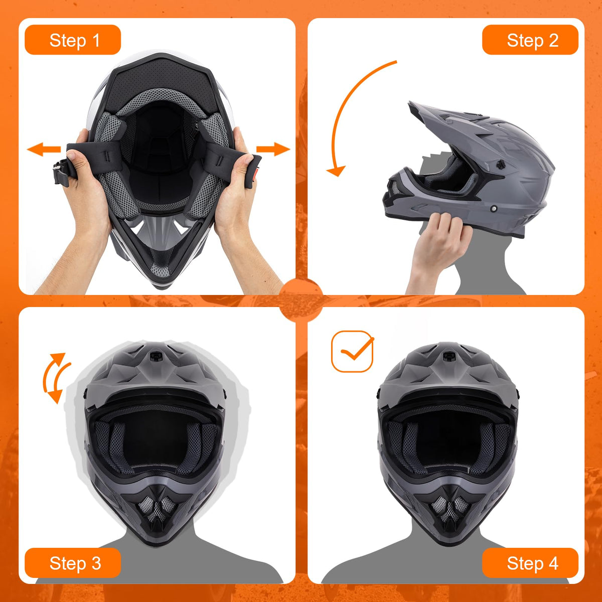 Adult ATV Dirt Bike Helmet with Goggles Gloves & Mask Adjustable Sun Visor Motorcycle Off-Road Motocross Downhill Moped MX Gray L T556