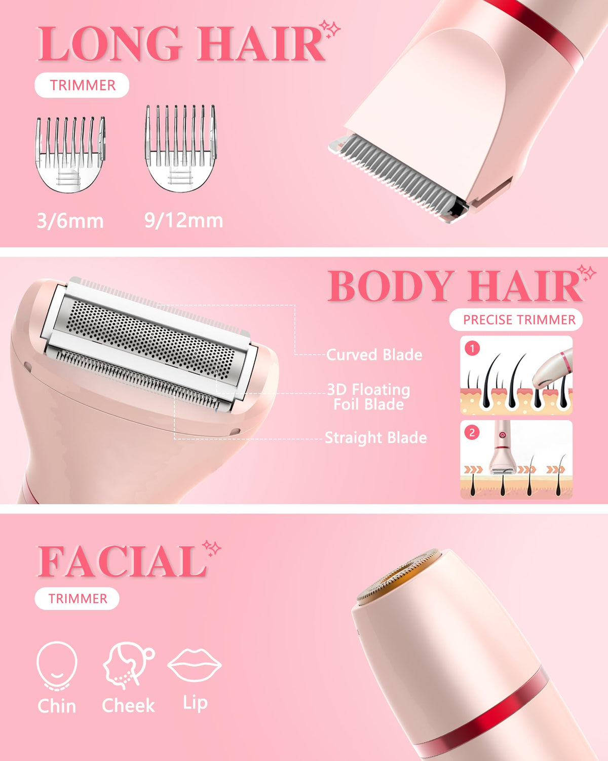 3-in-1 Rechargeable Waterproof Bikini Trimmer S149825