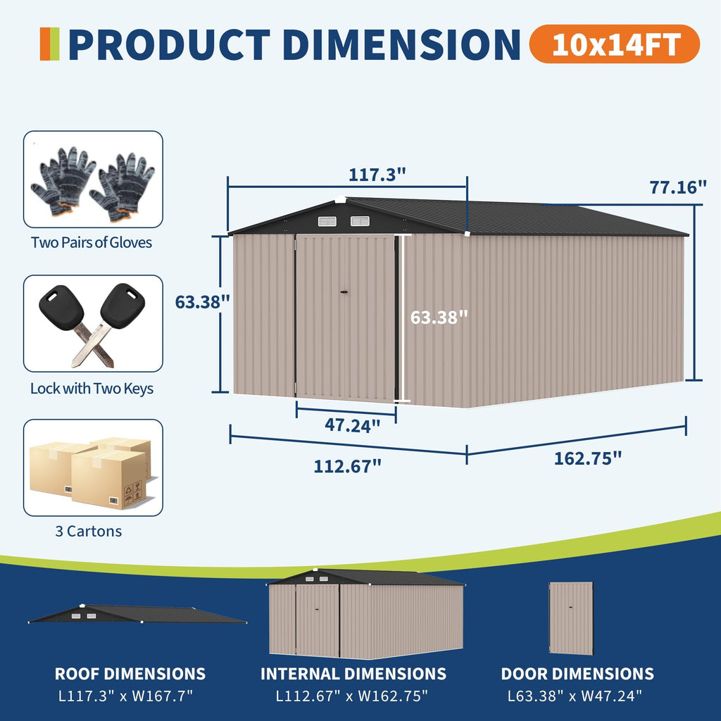 10X14 Ft Galvanized Steel Metal Storage Shed Z468507