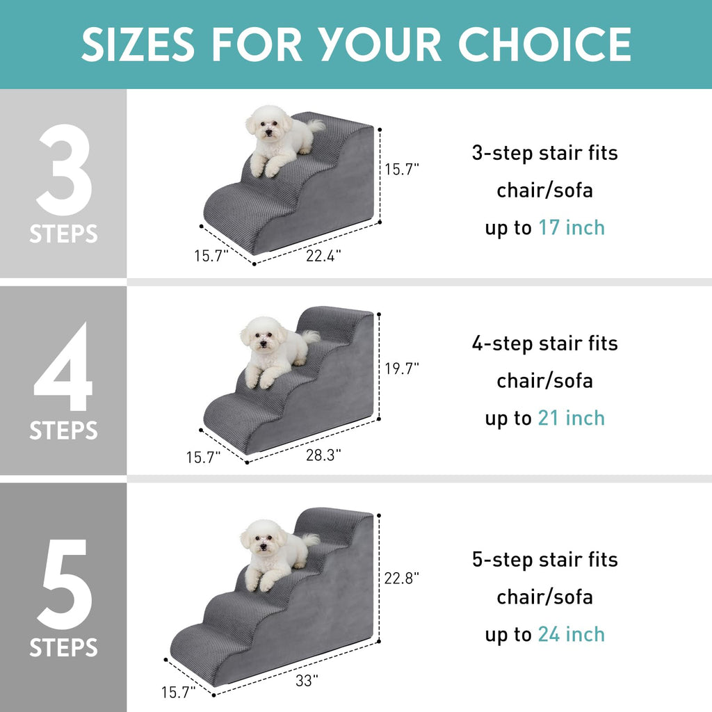 19.7" H 4-Steps Dog Stairs with 30D High Density Foam, Corduroy Fabric, Non-Slip Bottom V479948