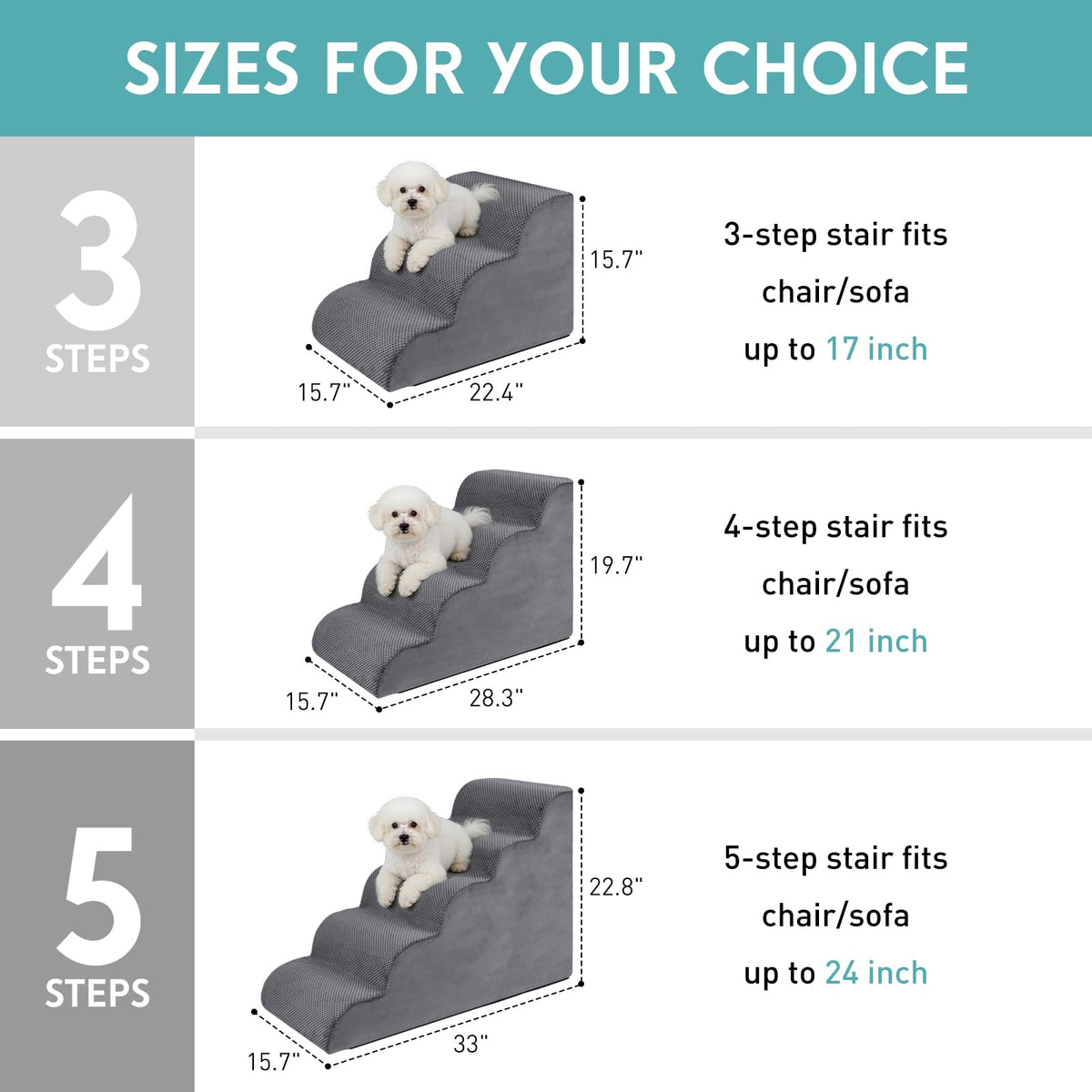 19.7" H 4-Steps Dog Stairs with 30D High Density Foam, Corduroy Fabric, Non-Slip Bottom V479948