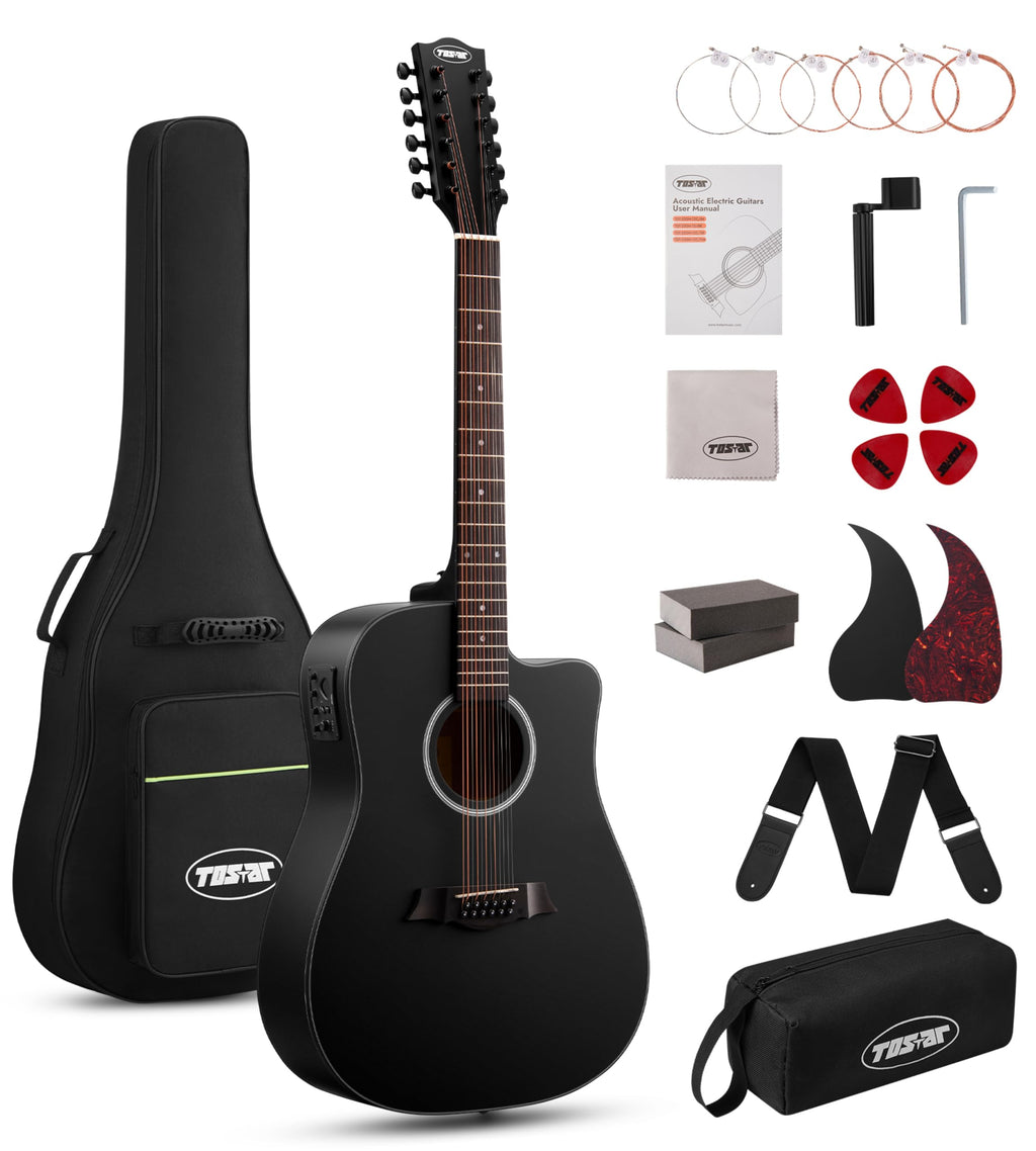 12 String Black Cutaway Acoustic Electric Guitar J655