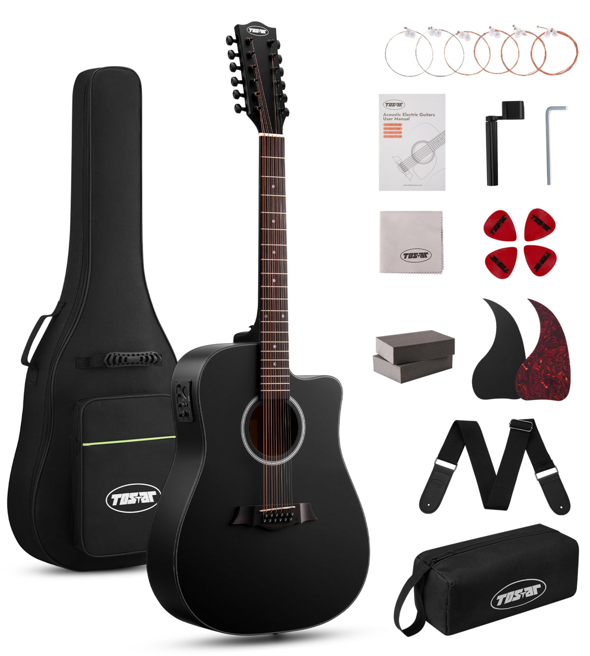 12 String Black Cutaway Acoustic Electric Guitar J655