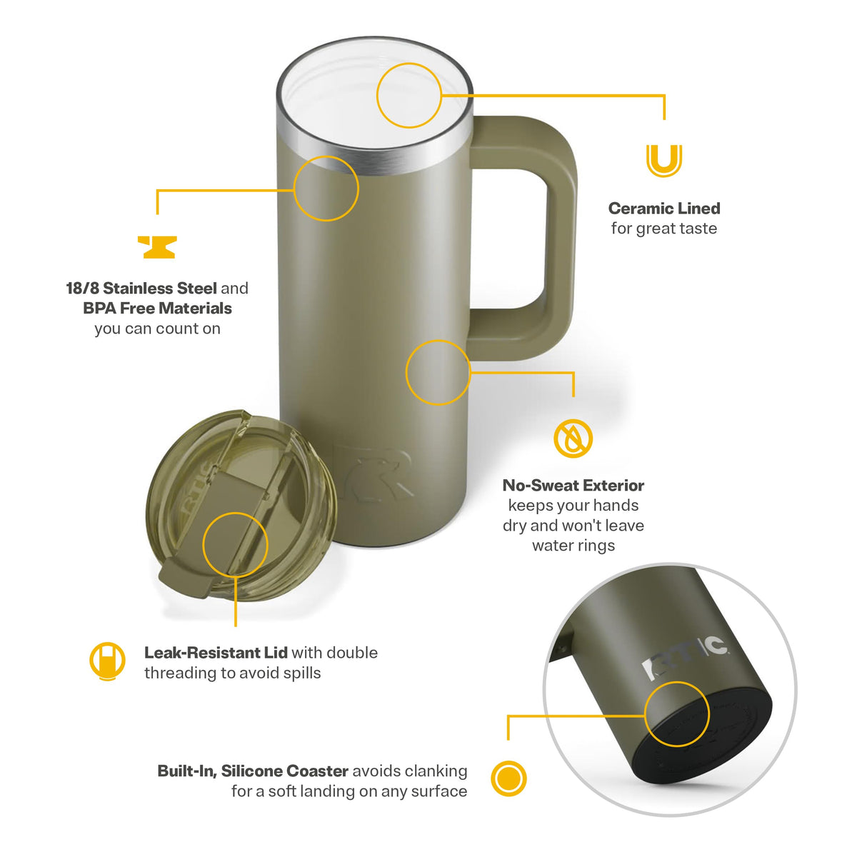 20oz Ceramic Lined Travel Mug with Lid and Handle Q846525