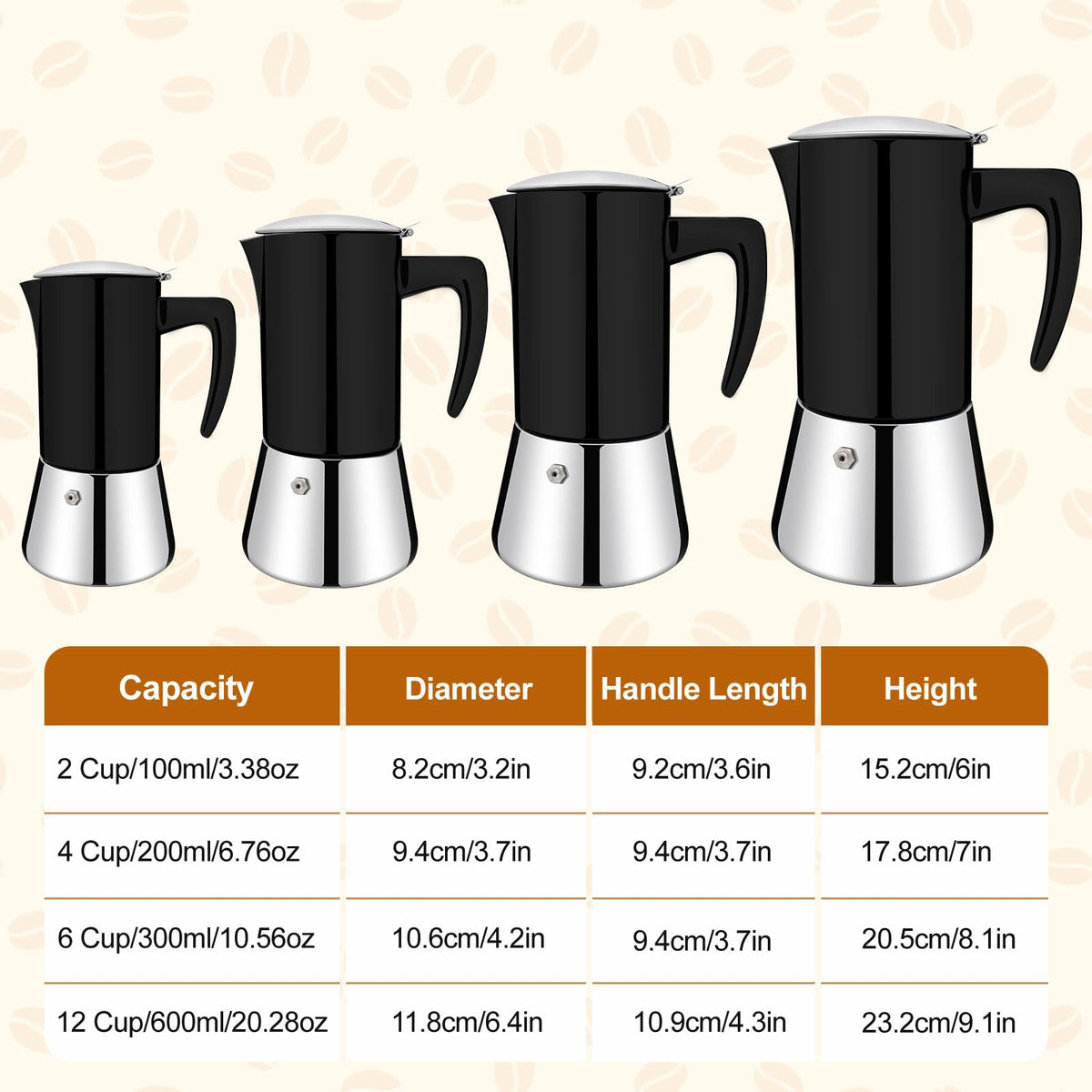 12 Cup Thickened 304 Stainless Steel Moka Pot O37297
