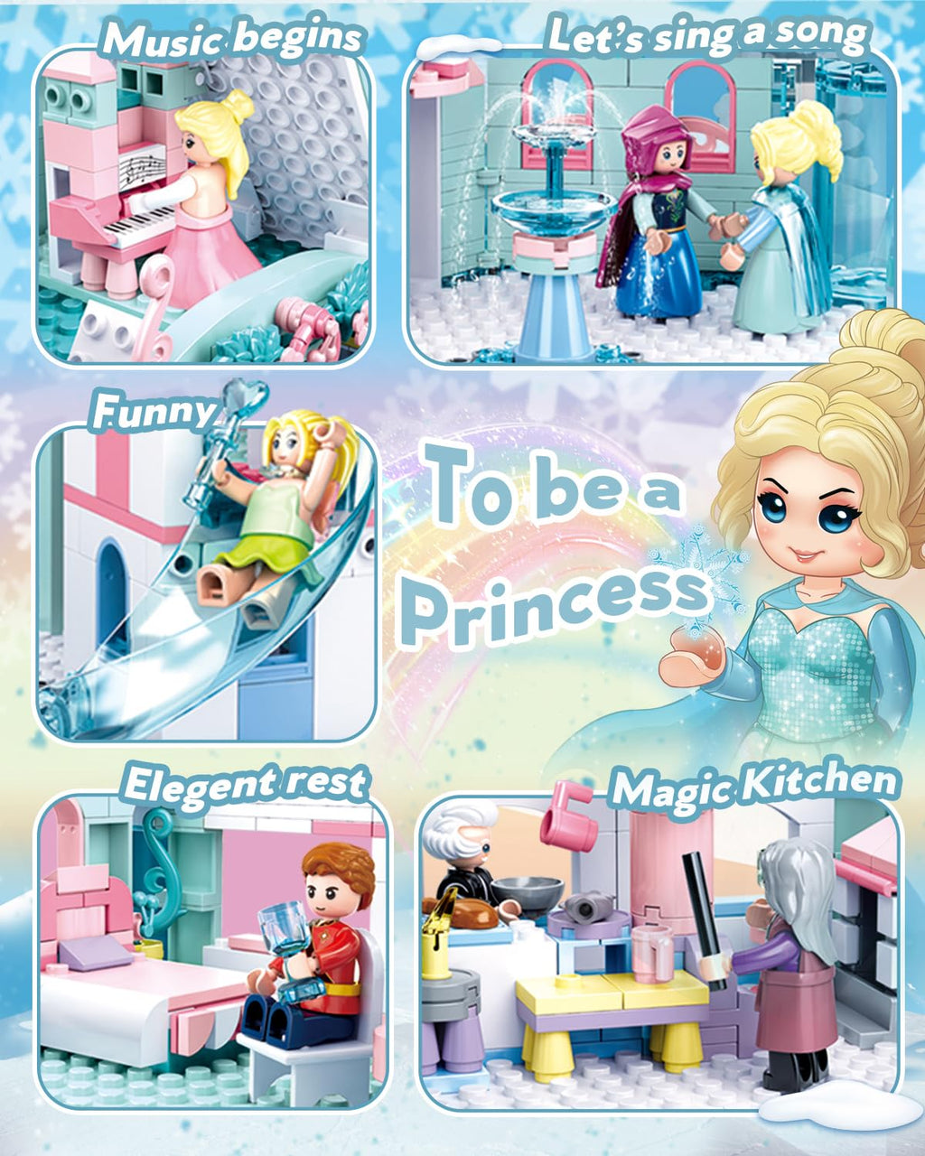 Castle Building Set with Slide, Carriage & Sledge, 9 Minifigures, 1314 PCS U98804