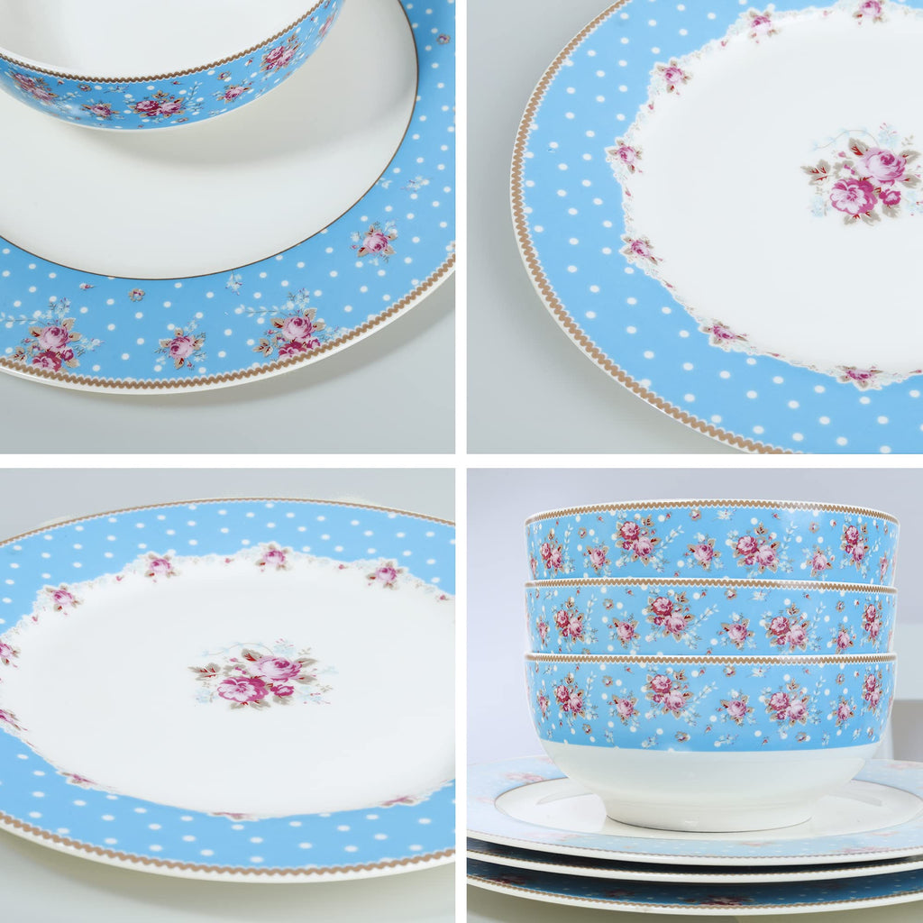 12 Piece Blue Floral Ceramic Dinnerware Set L616