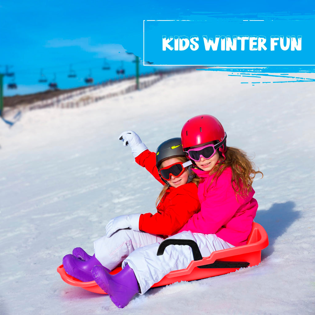 Red Flexible Plastic Toboggan Snow Sled with Brake T154