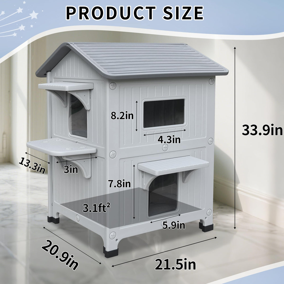 Weatherproof 2 Story Cat House with Mat O8628