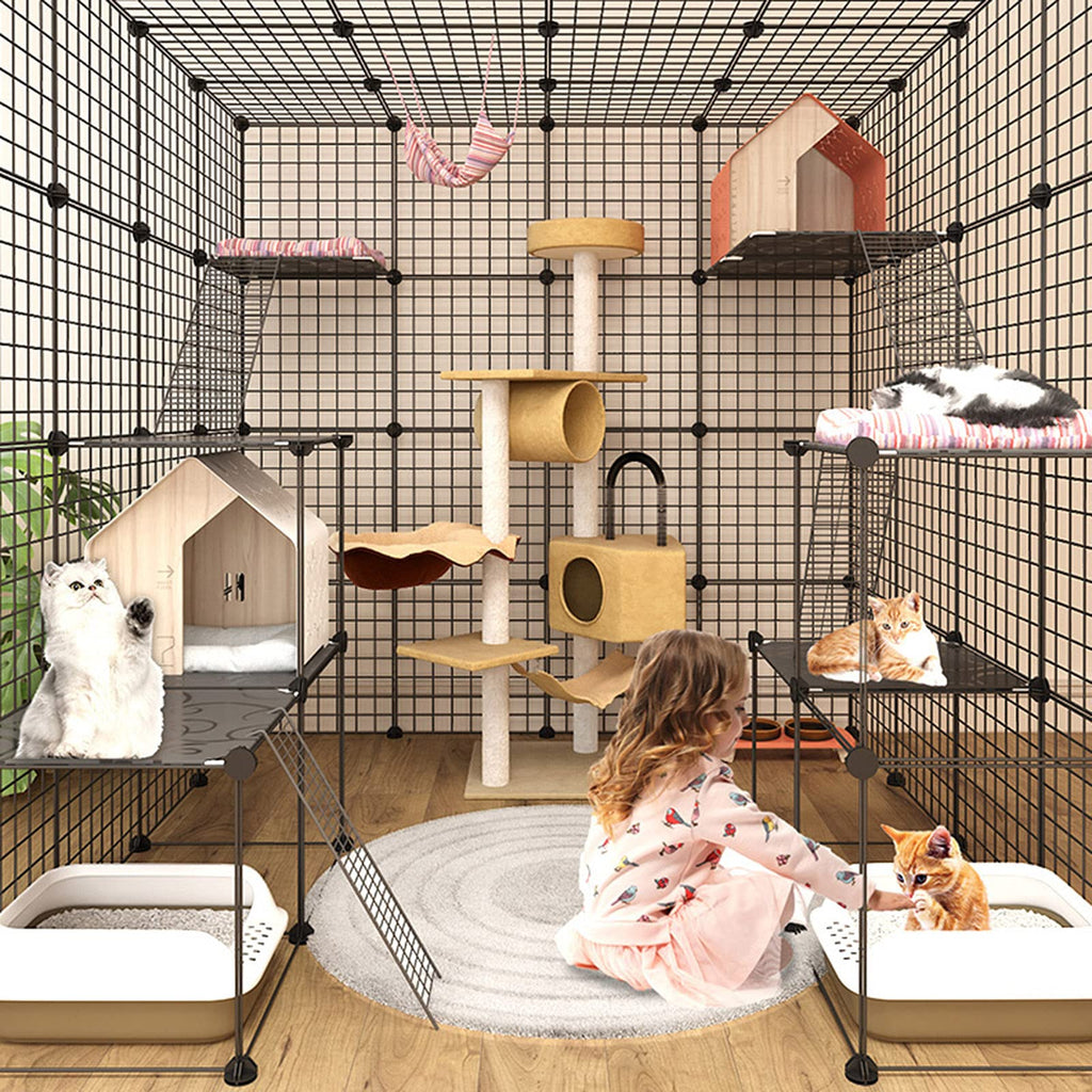Cat Cage Indoor Playpen Metal Wire Kennel Small Animal Crate T79111