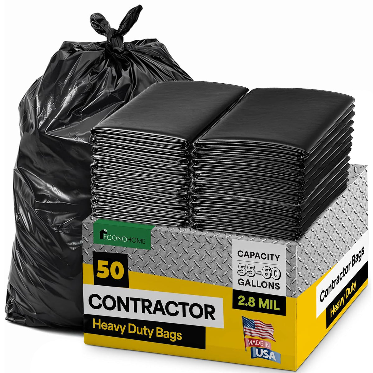 Heavy Duty 2.8 Mil 55-60 Gallon Trash Bags 50 Count C1392