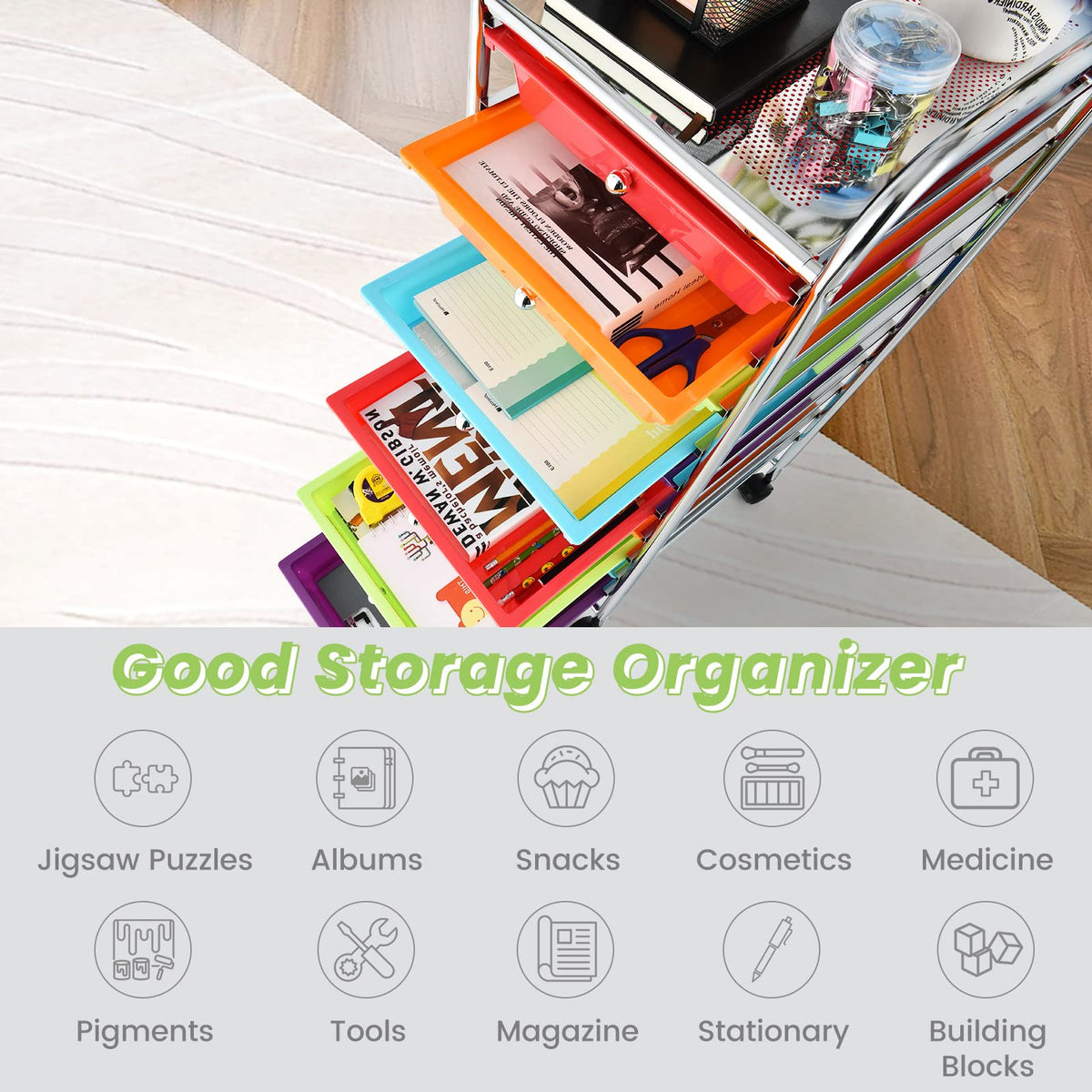 10 Drawer Rolling Storage Cart with Steel Frame I423685