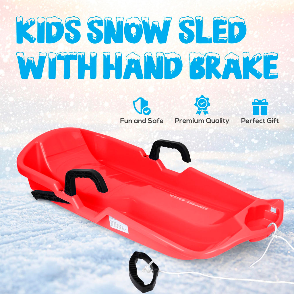 Red Flexible Plastic Toboggan Snow Sled with Brake T154