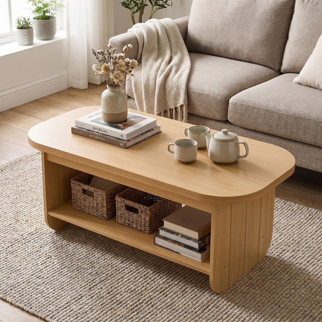 2-Tier Oval Coffee Table with Storage Shelf I48149