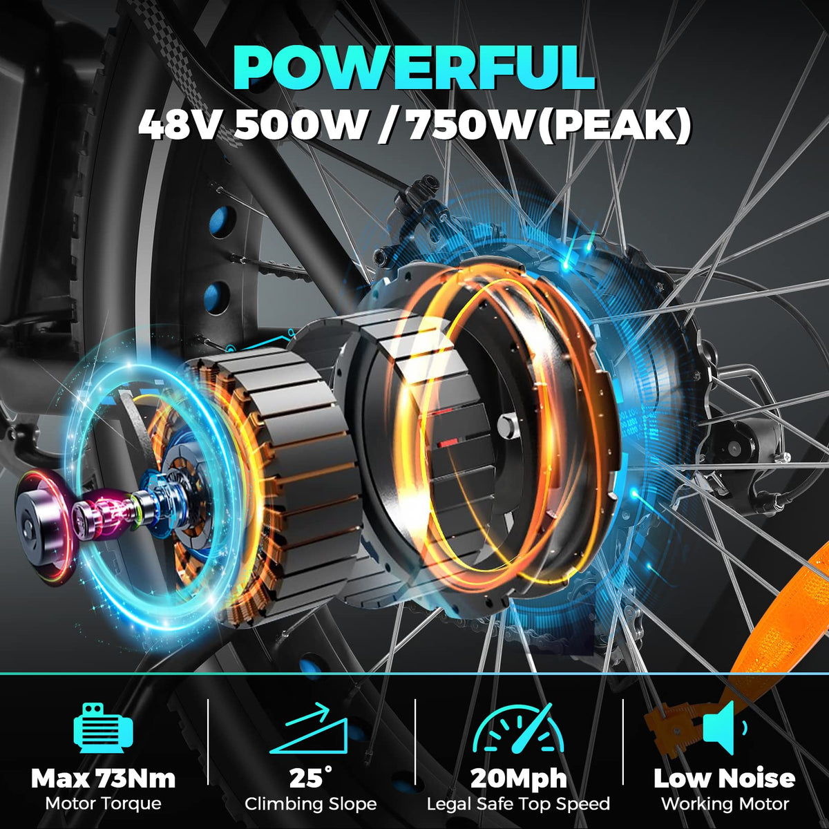 26" Fat Tire Electric Bike 750W 48V 7 Speed U3765