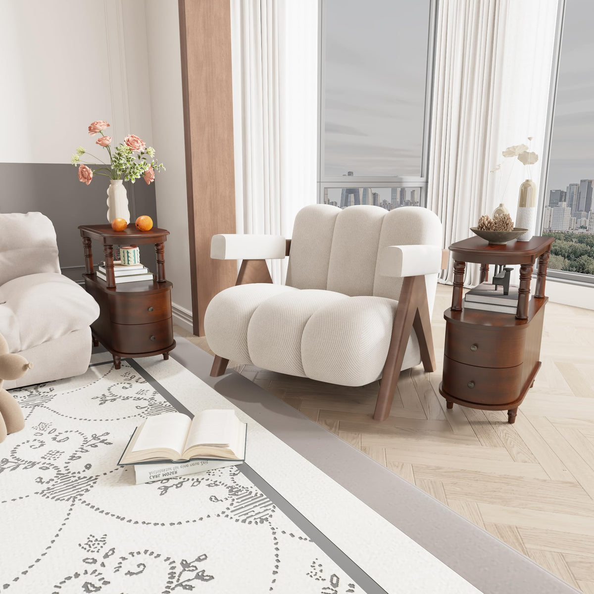 Solid Wood End Table with 2 Drawers B953