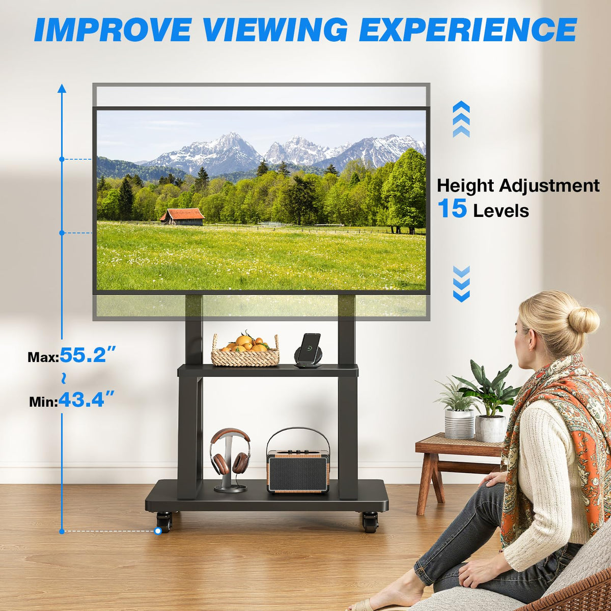 Mobile TV Cart Rolling TV Stand for 37-75 inch TVs J379972