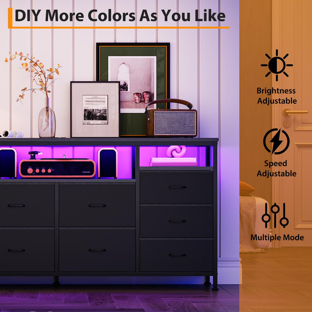 Black Fabric 10 Drawer Dresser A2927