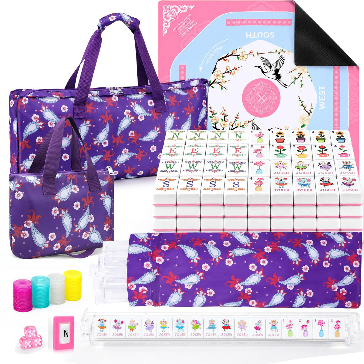 160 Mahjong Tiles with Non-Slip Mat and 4 Racks Mahjong Set D32827