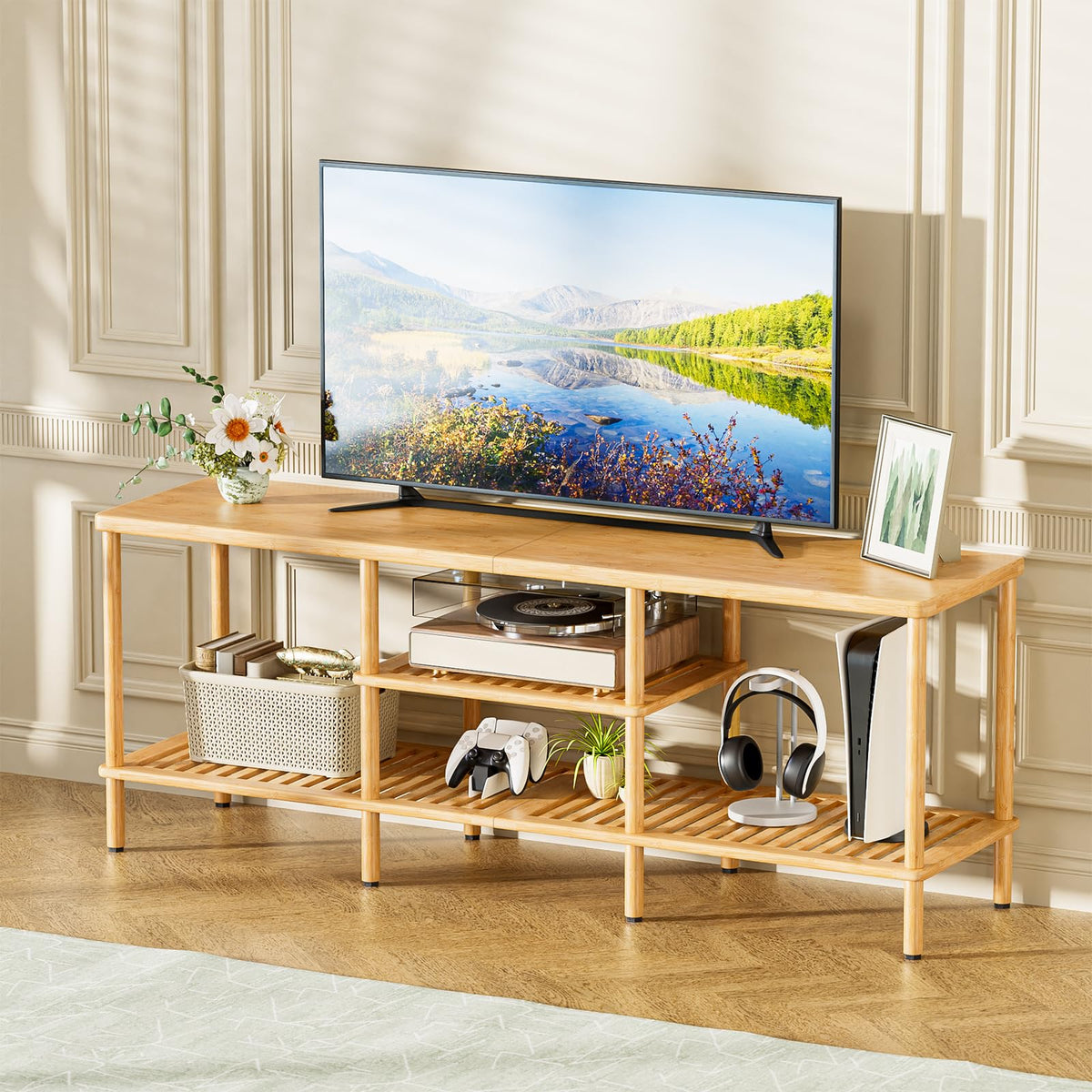 Bamboo 3 Tier TV Stand for 60 65 Inch TV W614