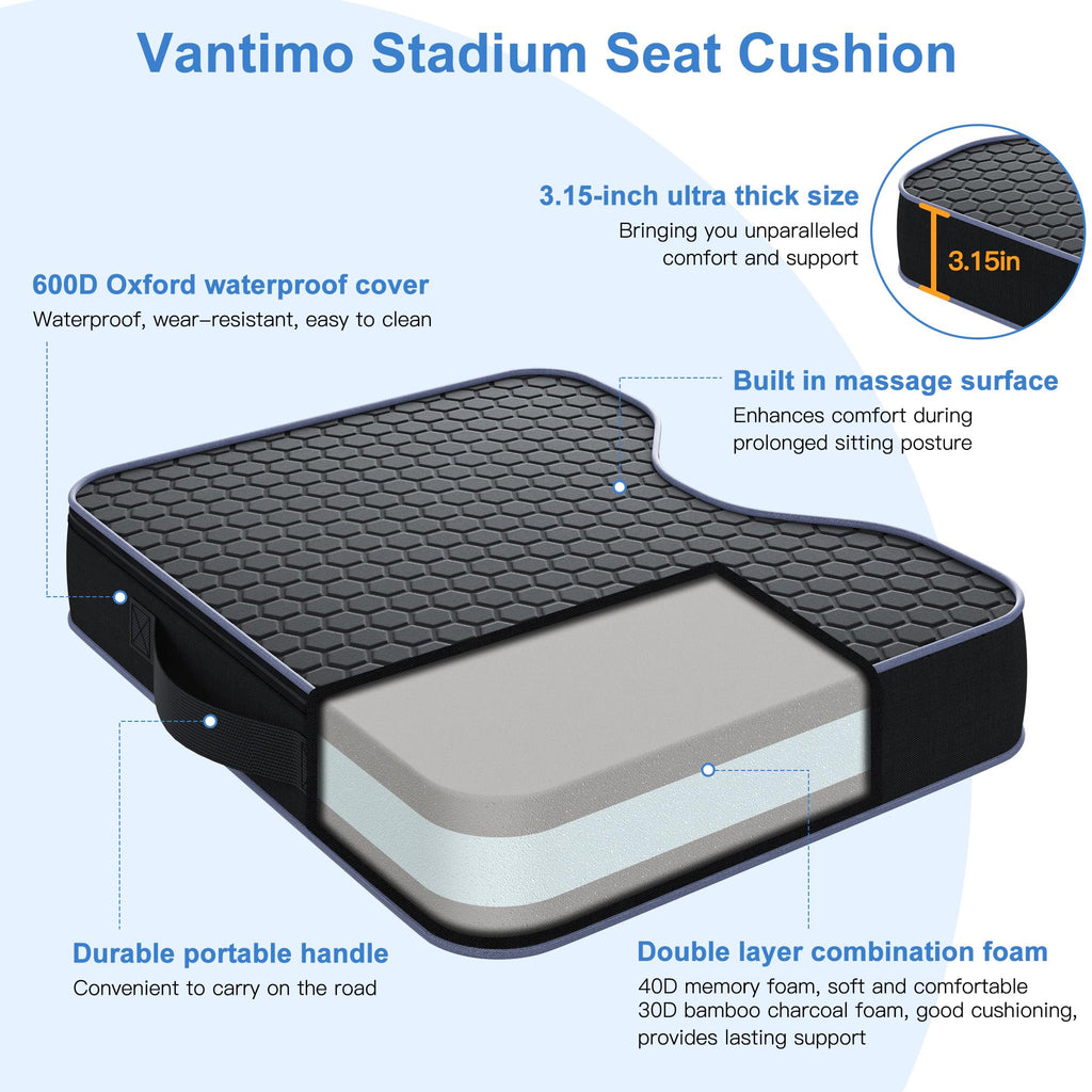 2 Pack Extra Thick Portable Bleacher Seat Cushions with Memory Foam E753