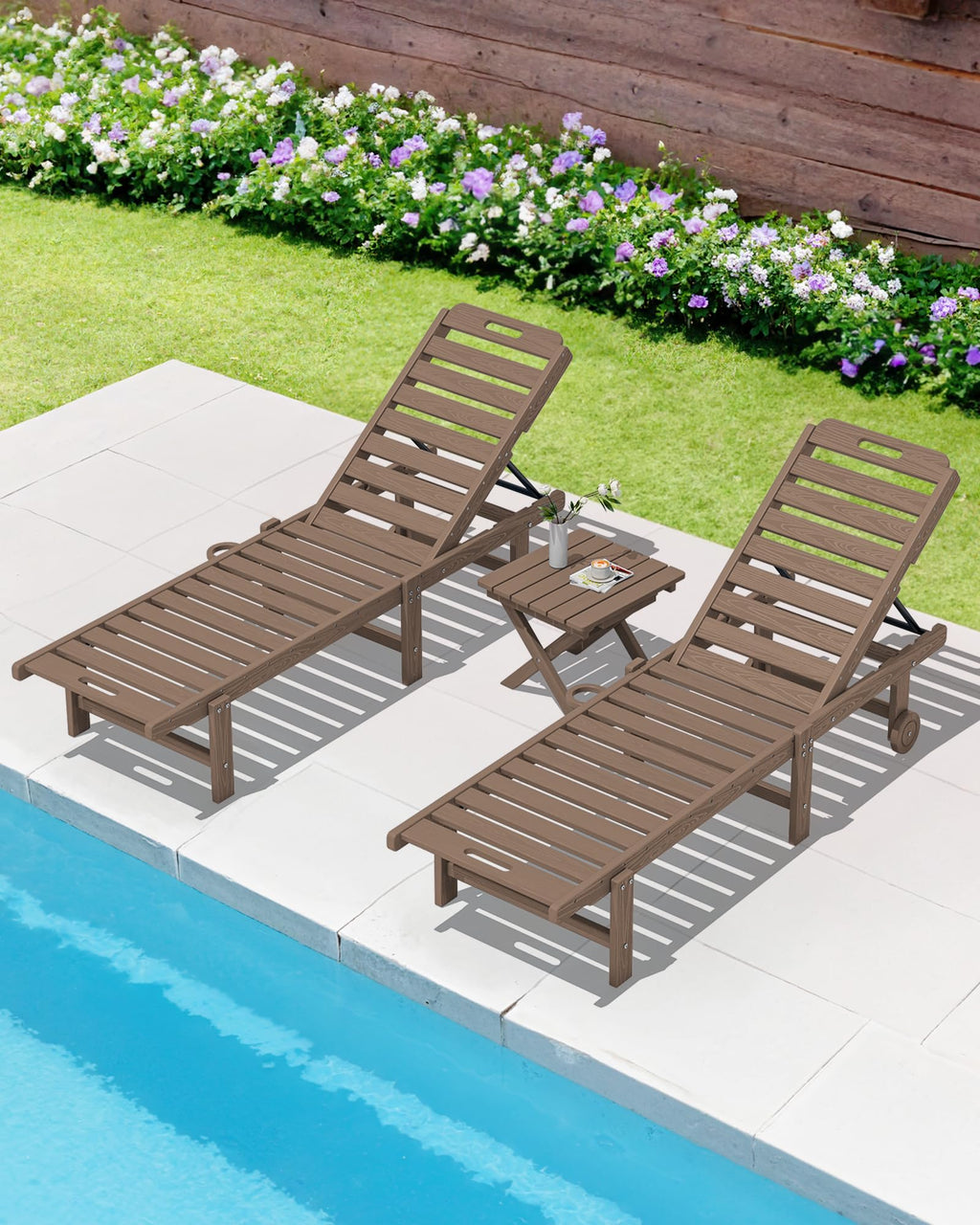Small Folding Outdoor Side Table Set of 2 Brown C431