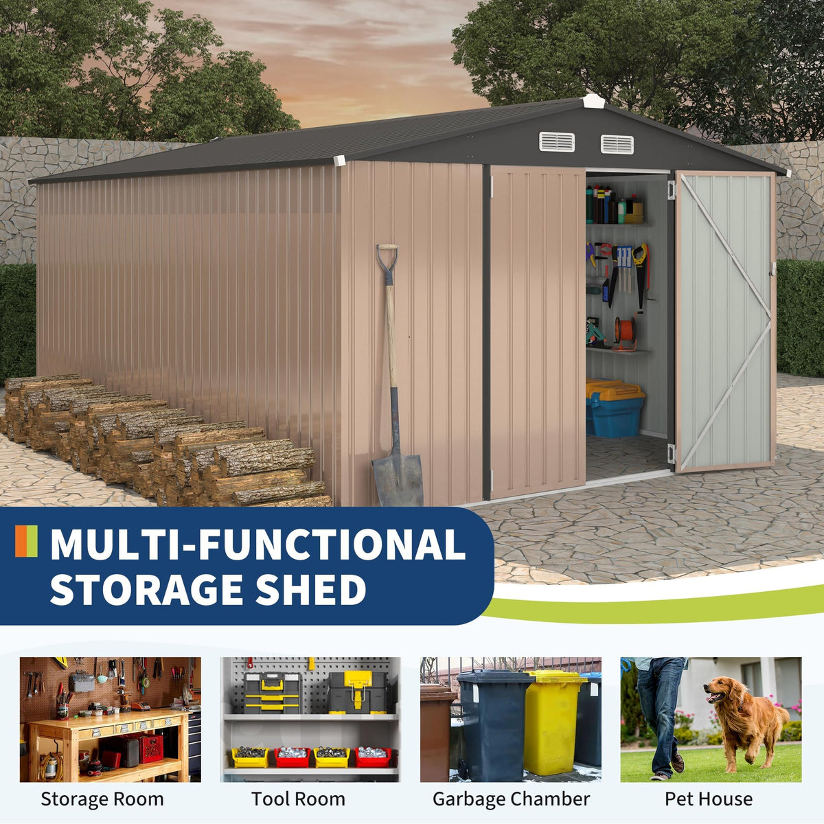 10X14 Ft Galvanized Steel Metal Storage Shed Z468507