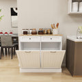 White 20 Gallon Wooden Tilt Out Trash and Recycling Cabinet Y817357