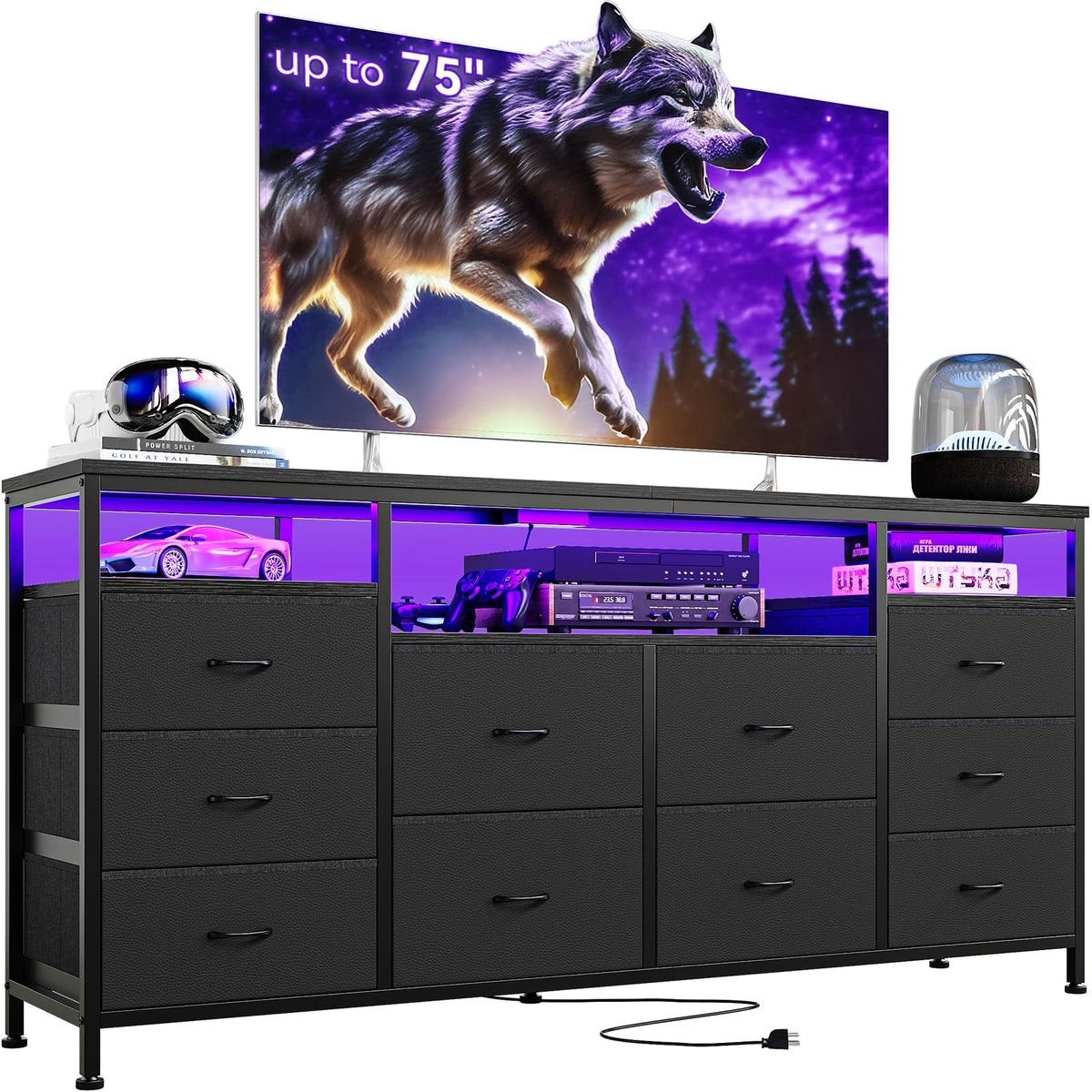 Black Fabric 10 Drawer Dresser A2927