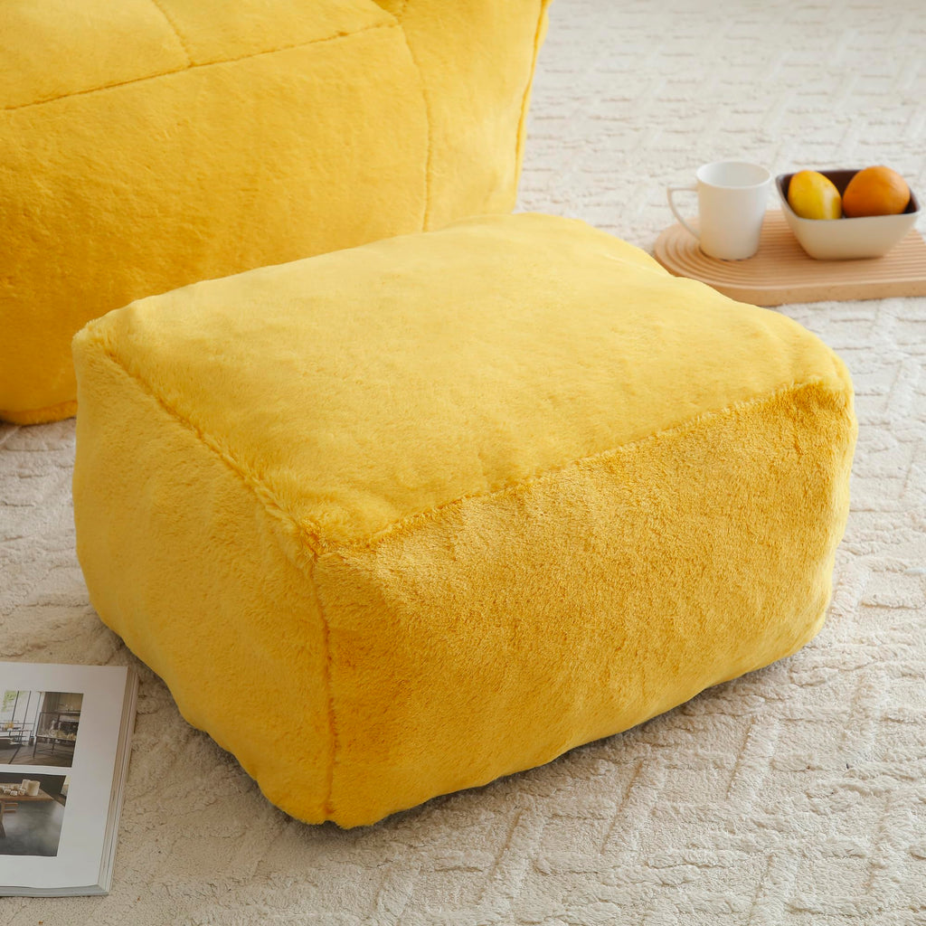 Yellow Faux Fur Memory Foam Bean Bag Chair with Footstool F333