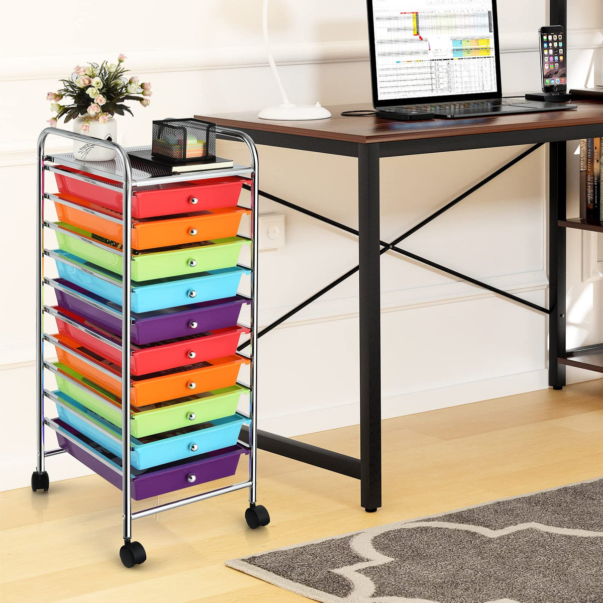 10 Drawer Rolling Storage Cart with Steel Frame I423685