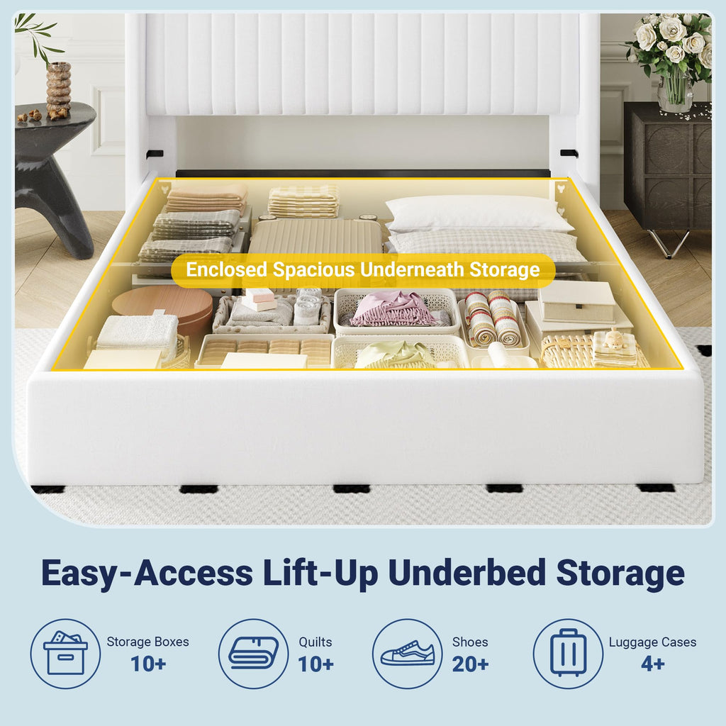 Queen Size Lift Up Storage Bed Frame White K215